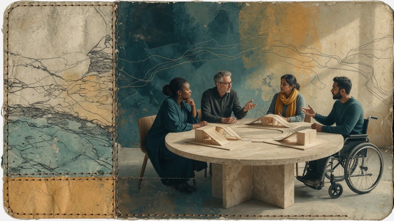 An illustrated inclusive roundtable with wheelchair access